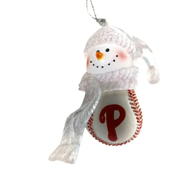 Philadelphia Phillies Snowman Baseball Ornament Christmas Tree Snowman - Picture 2 of 7